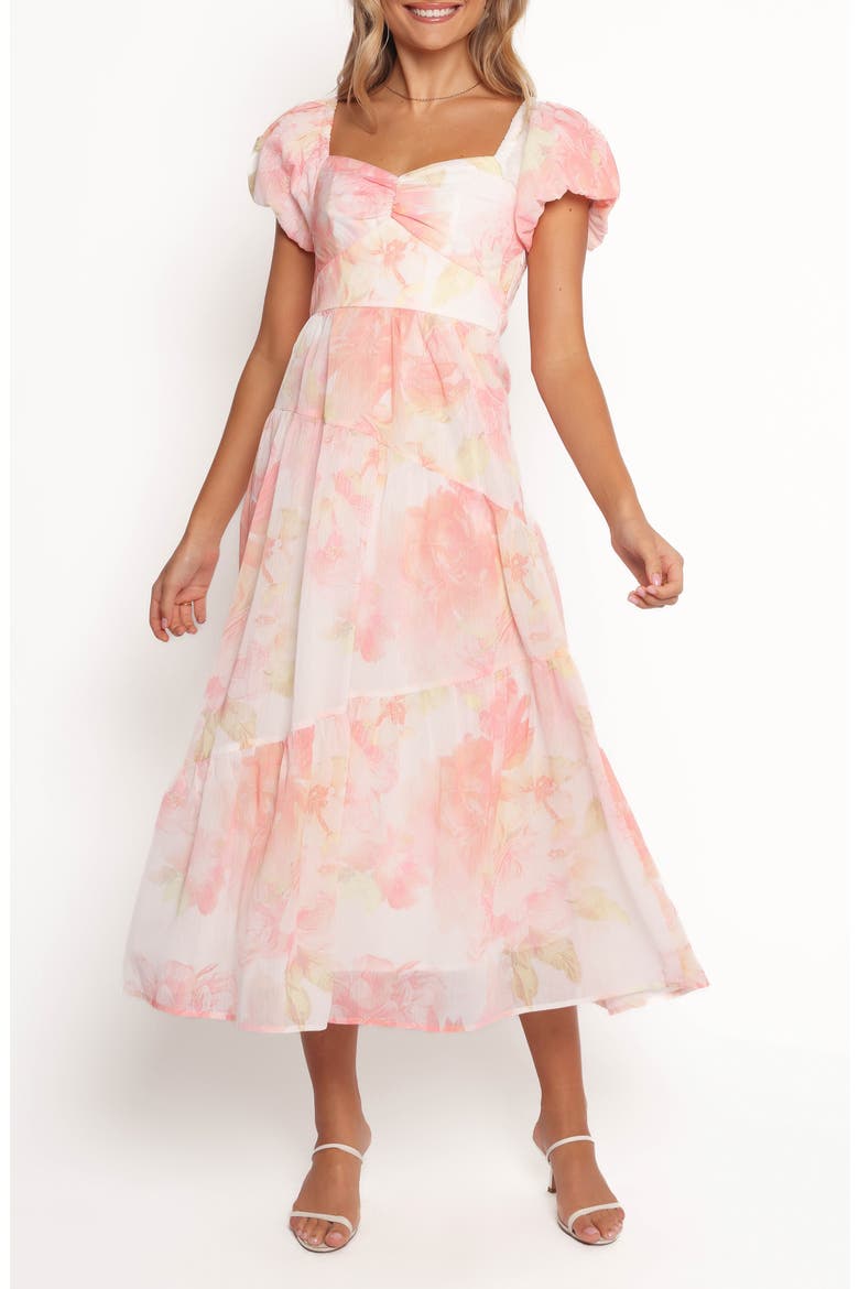 Lumis Midi Dress, Main, color, PEACH FLORAL