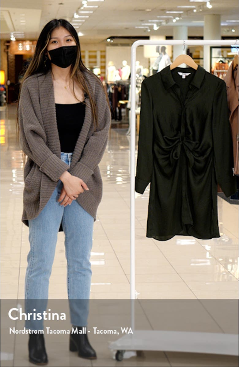 Tie Waist Long Sleeve Satin Shirtdress, sales video thumbnail