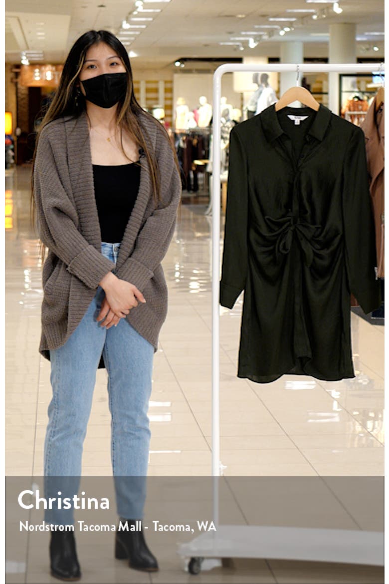 Tie Waist Long Sleeve Satin Shirtdress video