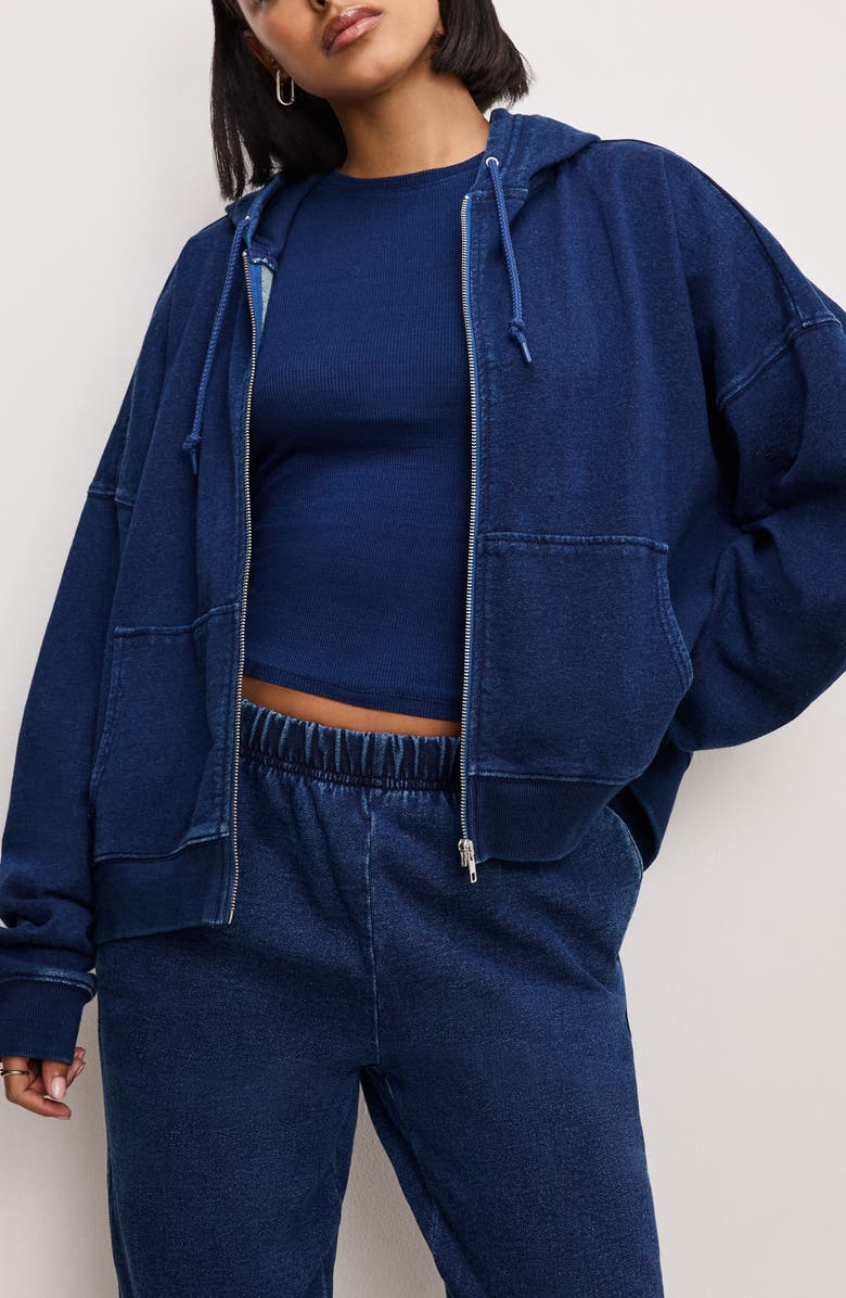 Good American Jeanius Boxy French Terry Zip Hoodie, Main, color, 