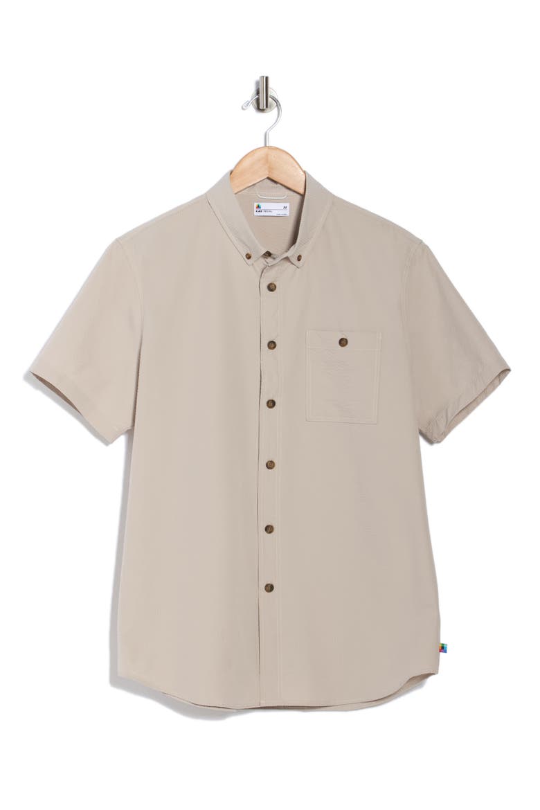 Seersucker Short Sleeve Button-Down Shirt, Alternate, color, OATMEAL