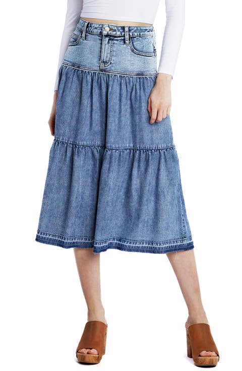 Tiered Denim Midi Skirt (Flare Blue)