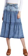 Wash Lab Denim Tiered Denim Midi Skirt