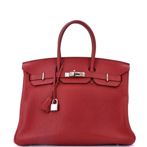 Birkin Handbag Red Clemence with Palladium Hardware 35