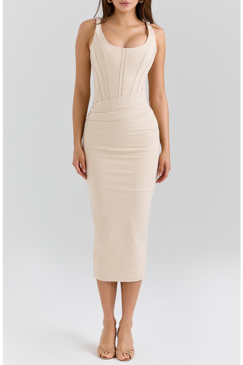 Samya Corset Midi Dress, Main, color, ALMOND
