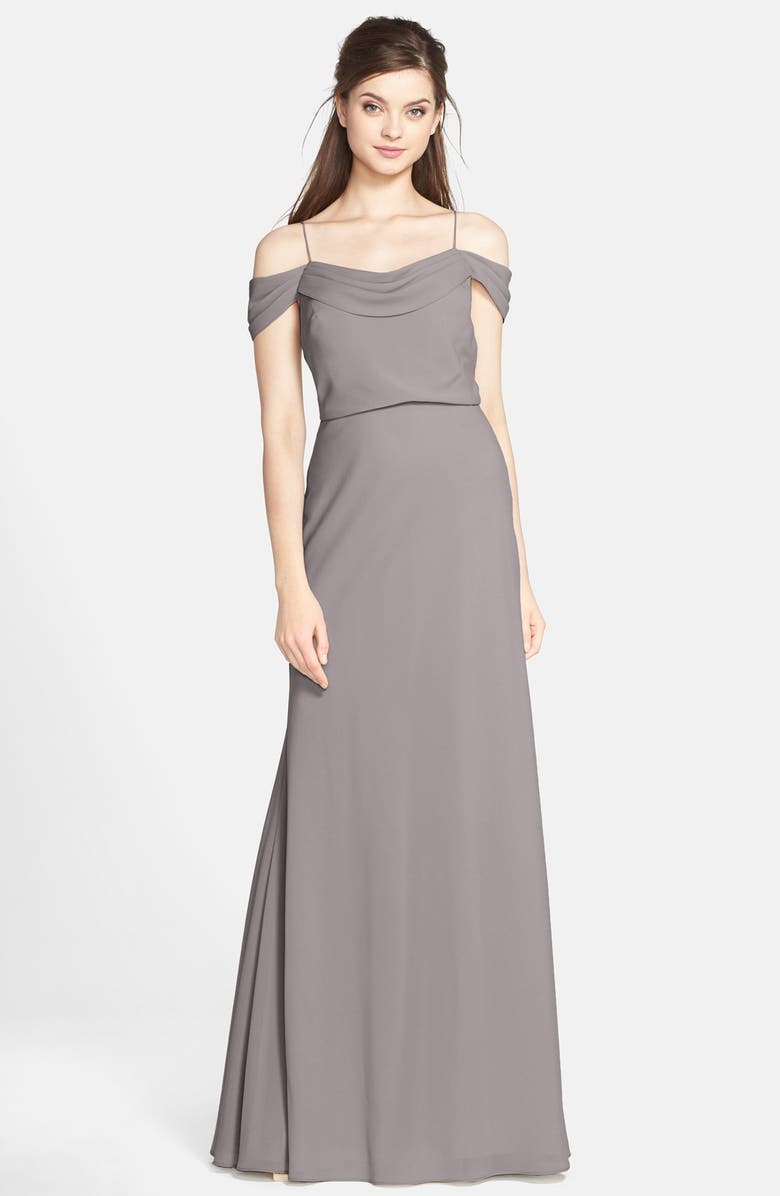 Jenny Yoo Sabine Drop Shoulder Crêpe de Chine Gown, Main, color, 