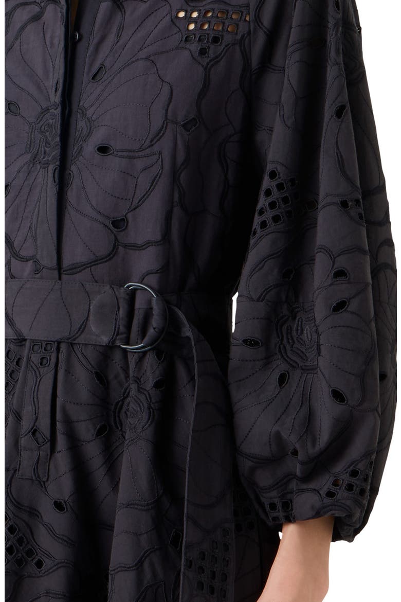 Floral Embroidered Eyelet Cotton Poplin Shirtdress, Alternate, color, BLACK