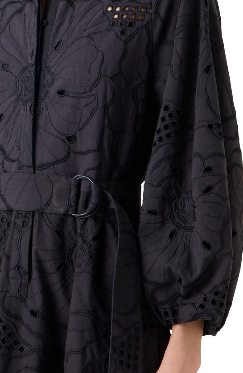 Akris punto Floral Embroidered Eyelet Cotton Poplin Shirtdress, Alternate, color, Black