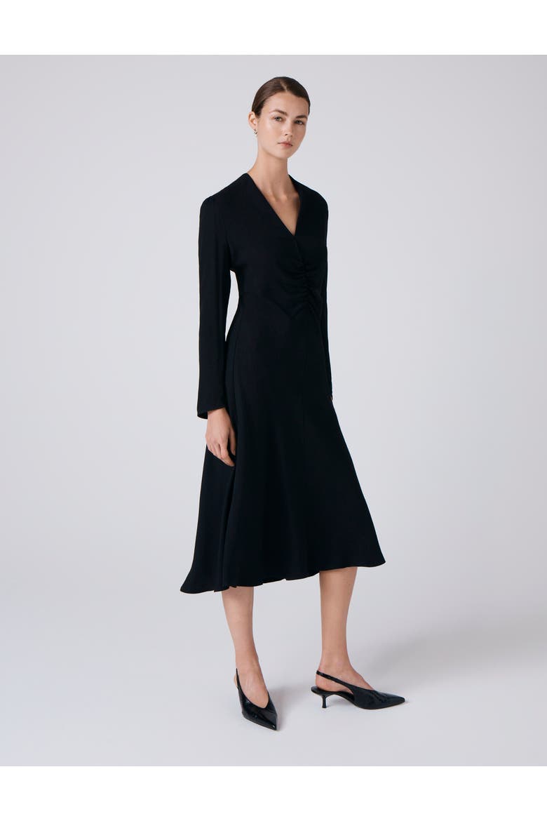 Cecelia Crepe V Neck Midi Dress, Main, color, Black