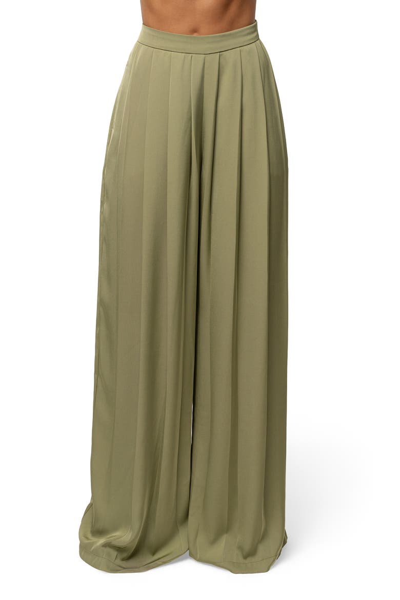 Clara Pleated Wide Leg Trousers, Main, color, GREEN