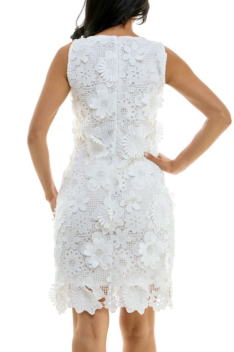 Floral Appliqué Open Knit Sheath Dress, Alternate, color, WHITE