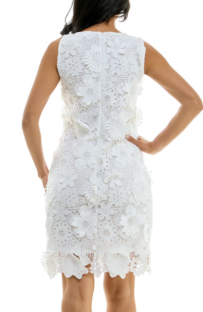 Nina Leonard Floral Appliqué Open Knit Sheath Dress, Alternate, color, White