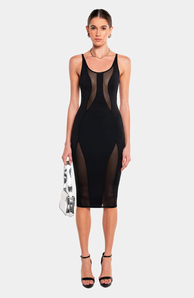 OW Collection TWIST Midi Dress, Alternate, color, Black