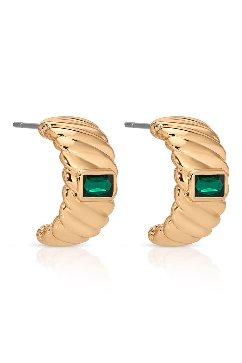 Baguette Crystal Hoop Earrings, Alternate, color, GREEN