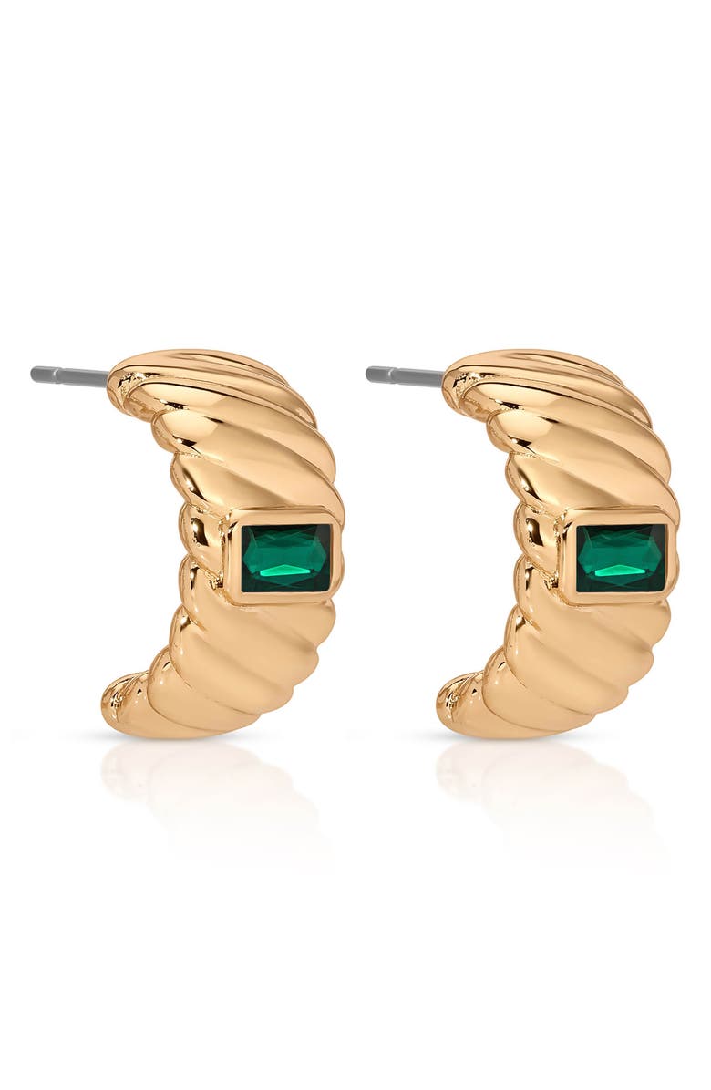 Ettika Baguette Crystal Hoop Earrings, Alternate, color, Green