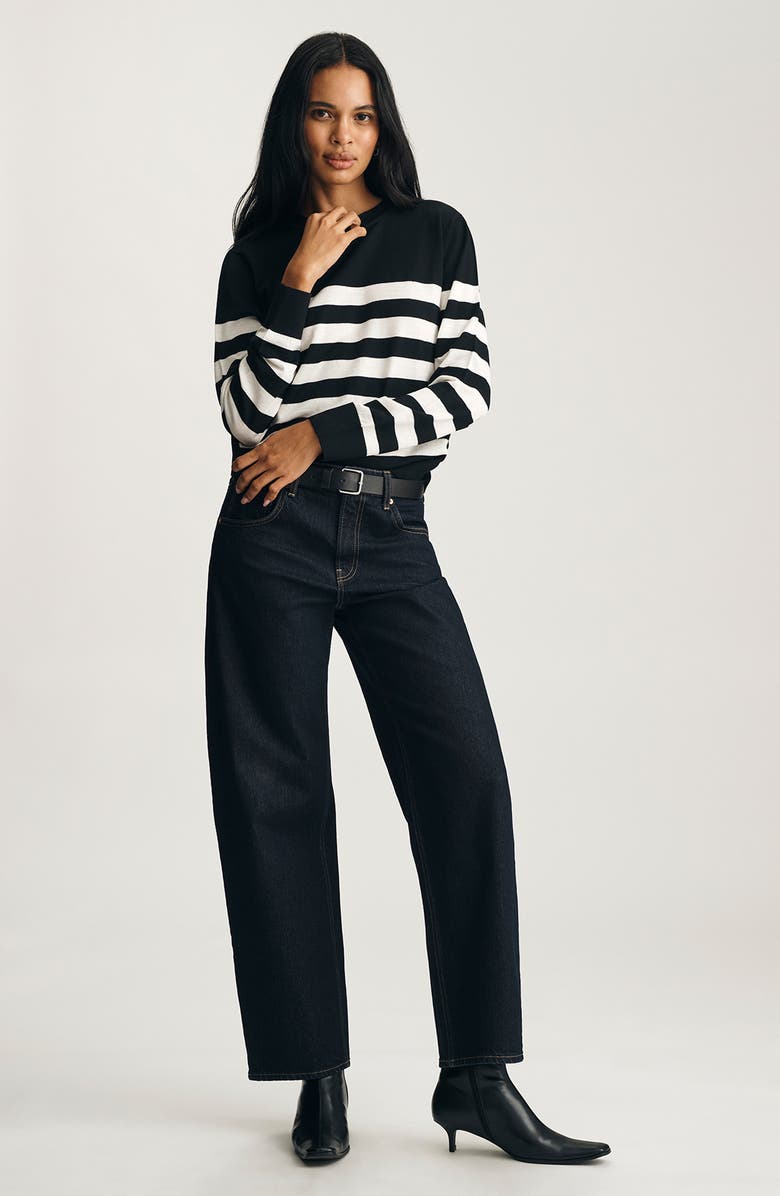 Mavi Jeans Stripe Wool Crewneck Sweater, Alternate, color, Black White Stripe