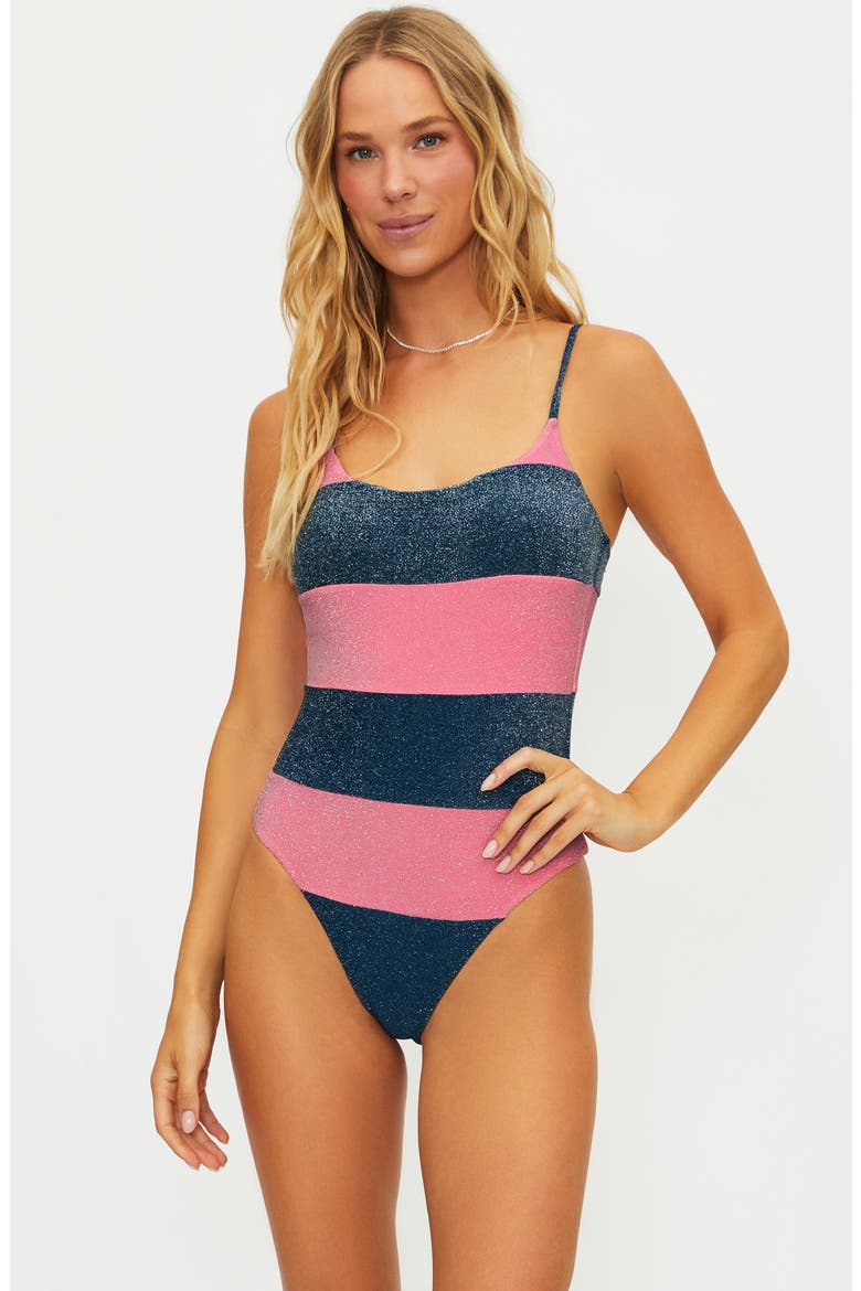 Calista Metallic One-Piece Swimsuit, Alternate, color, SEASHELL SHINE COLORBLOCK