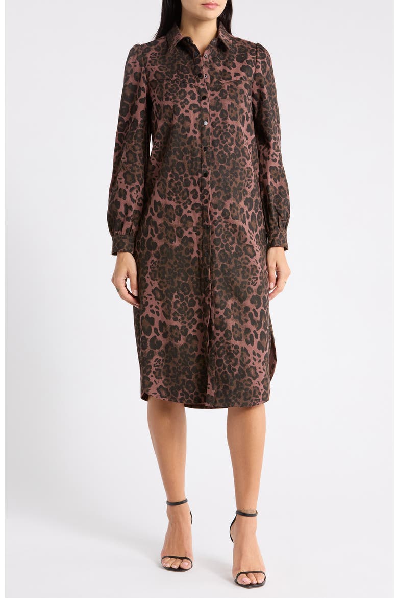 Marlowe Long Sleeve Shirtdress, Main, color, LEOPARD TWILL