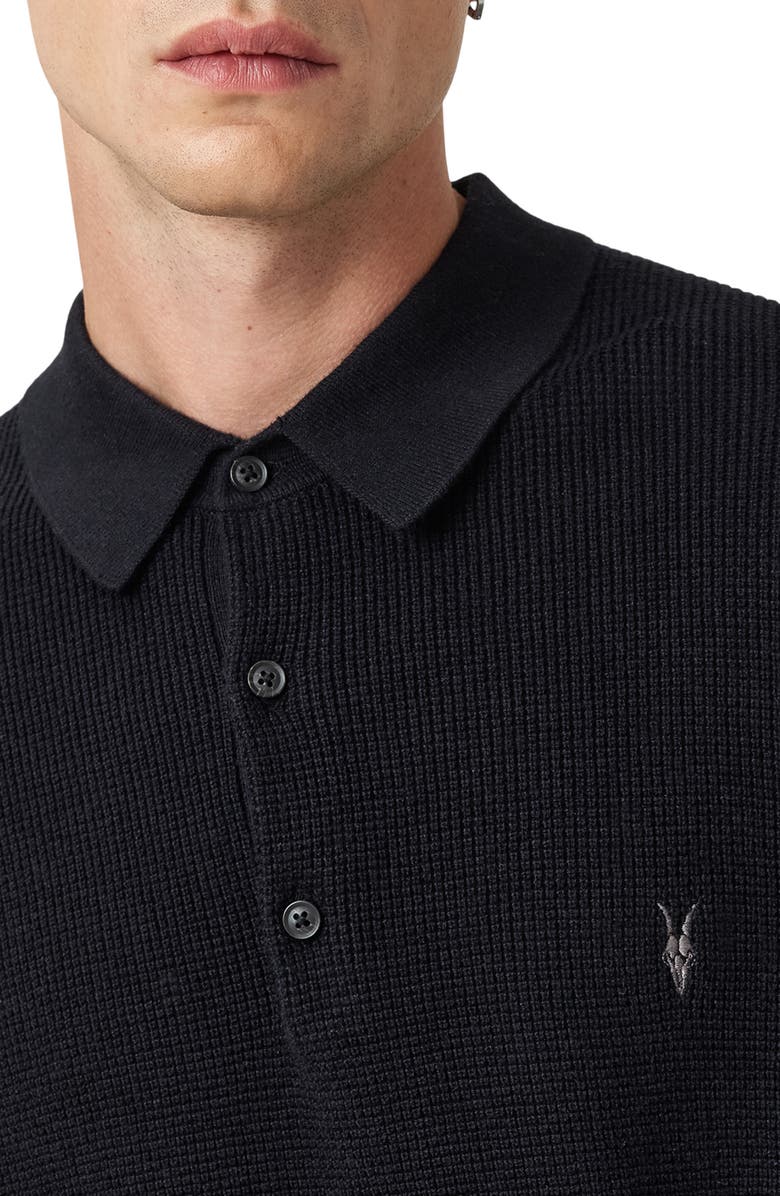 AllSaints Waffle Knit Polo, Alternate, color, Black