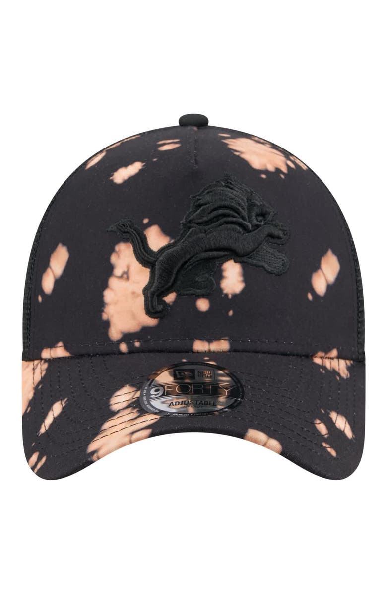 New Era Men's New Era Black Detroit Lions Bleached A-Frame 9FORTY Trucker Adjustable Hat, Alternate, color, 