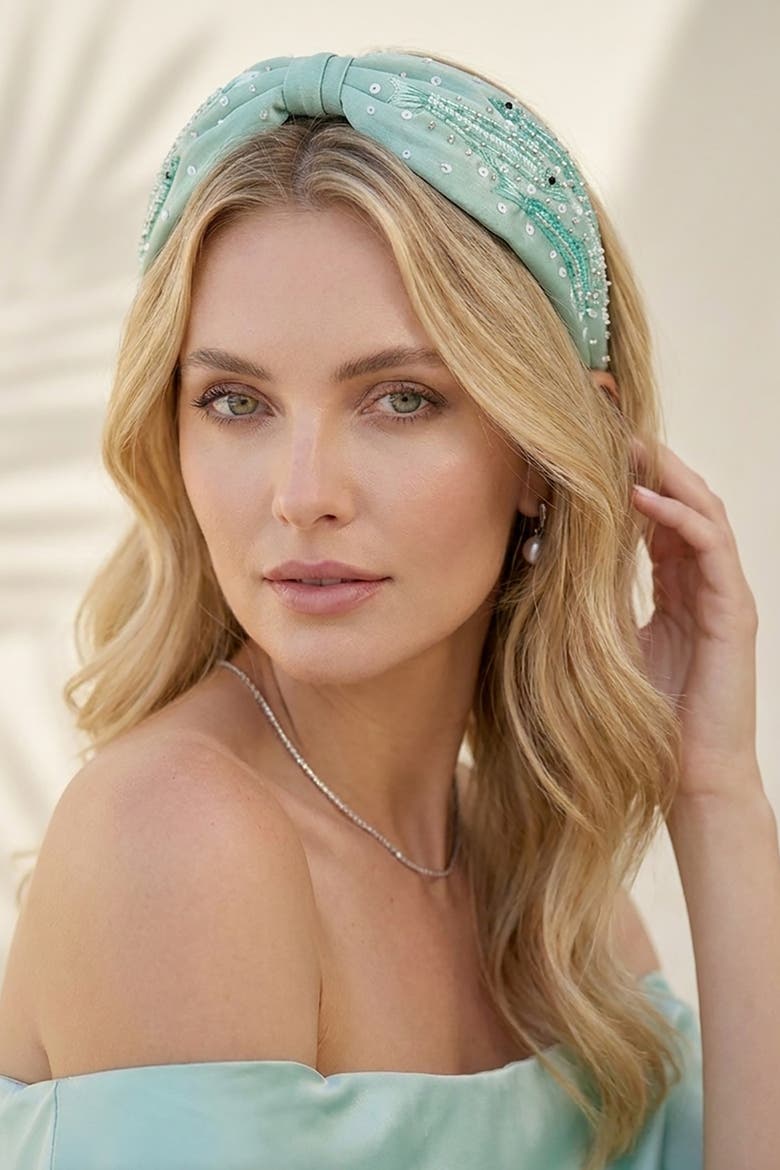 Sardine Embroidered Knotted Headband, Alternate, color, Green