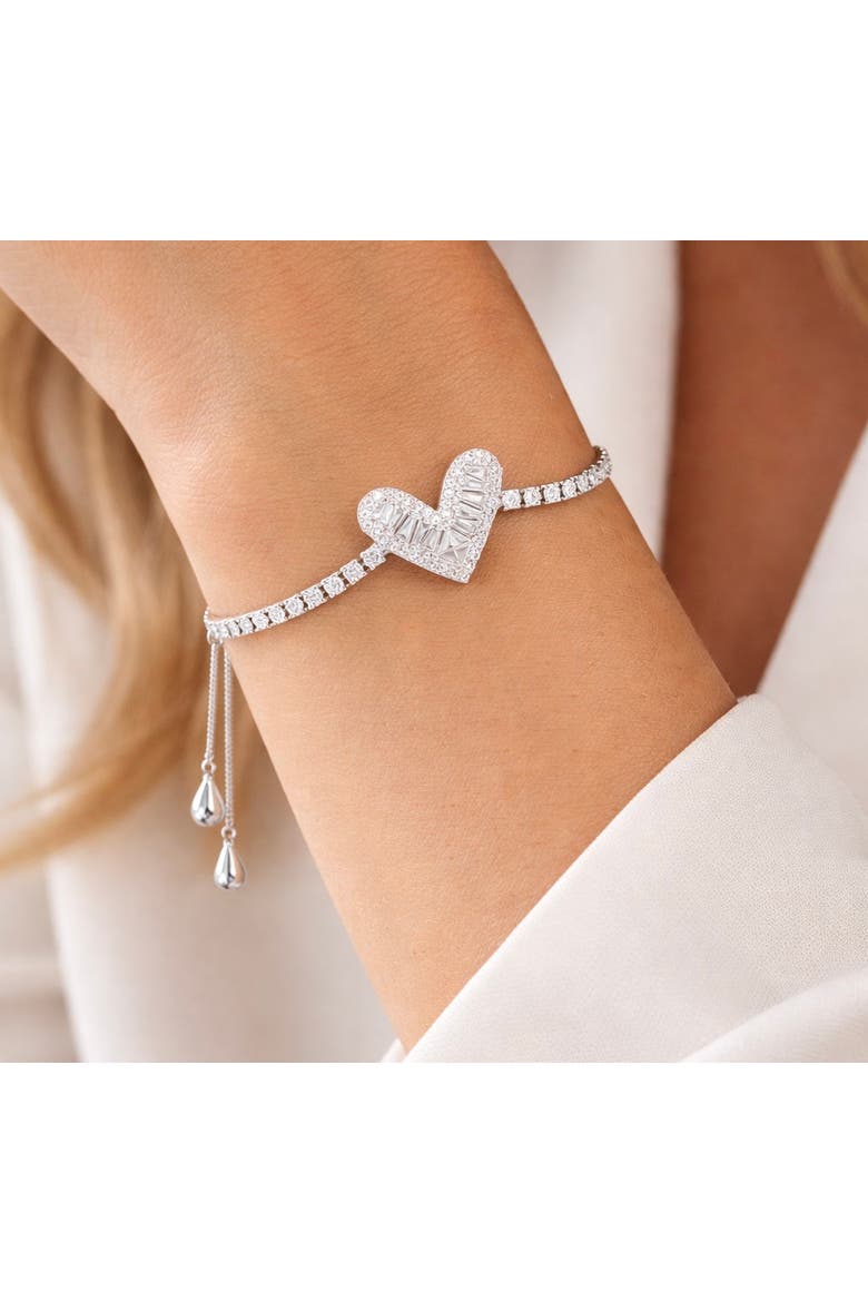 Adjustable Crystal Heart Bracelet, Alternate, color, Silver