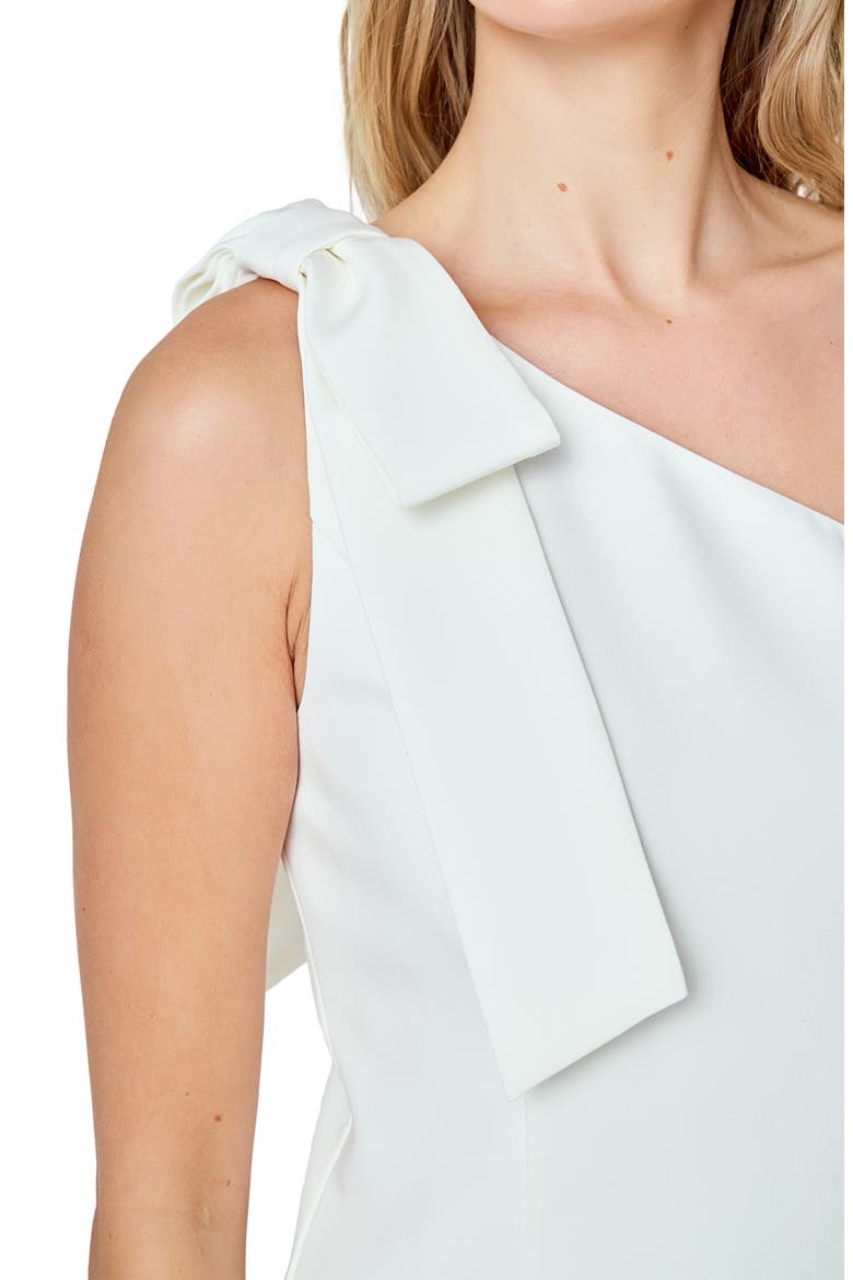 Bow Accent One-Shoulder Midi Dress, Alternate, color, WHITE