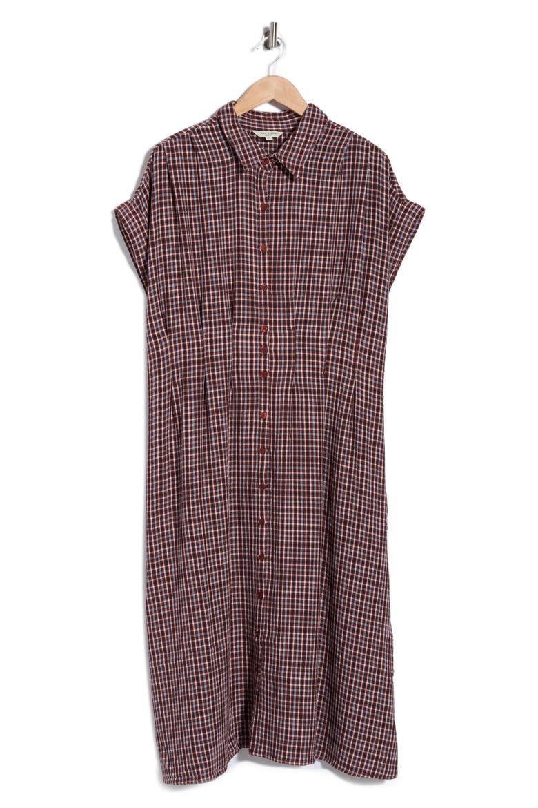Pintuck Maxi Shirtdress, Main, color, RUST / NAVY PLAID