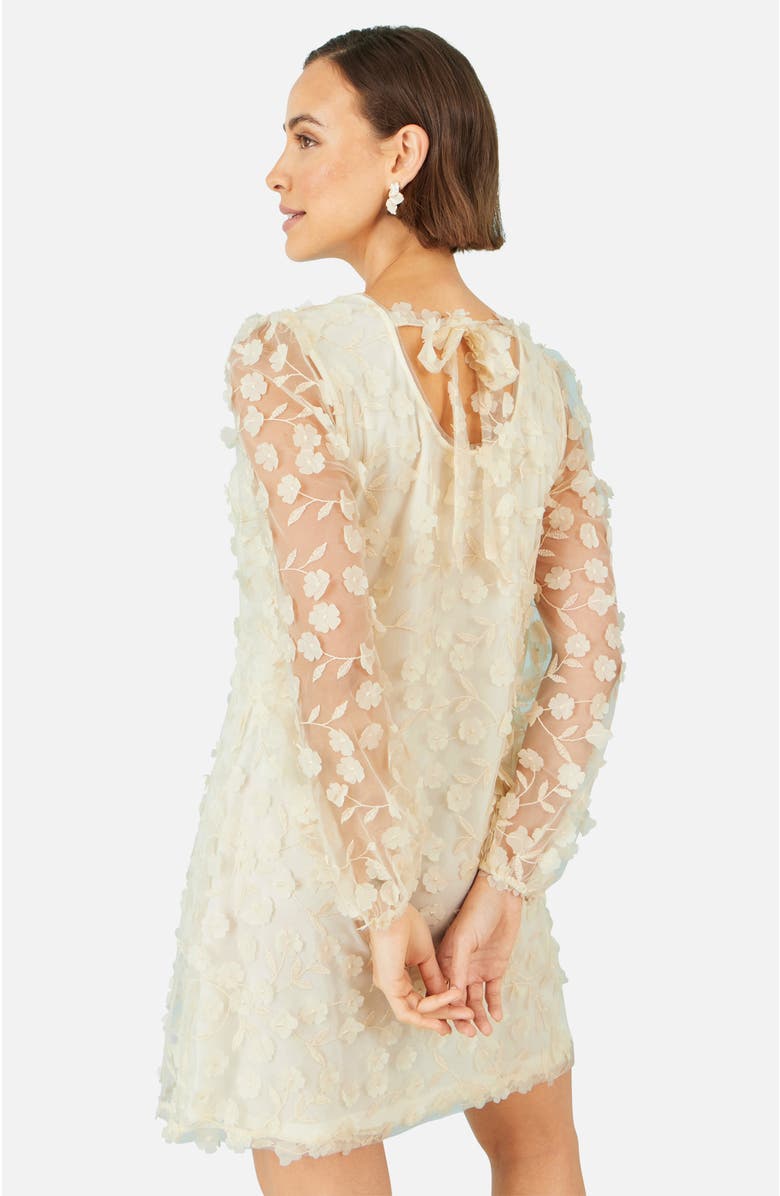 Yumi Long Sleeve Floral Applique Tunic Dress, Alternate, color, Ivory