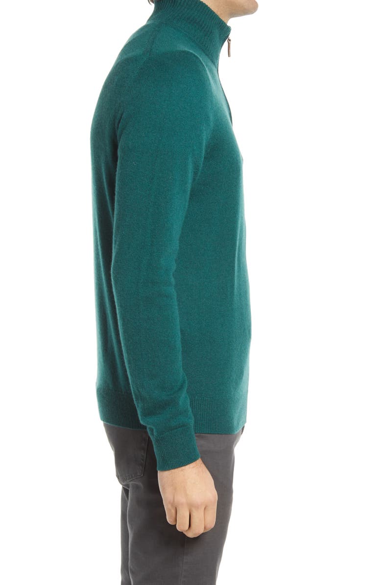 Nordstrom Cashmere Quarter Zip Pullover Sweater, Alternate, color, Green Trekking