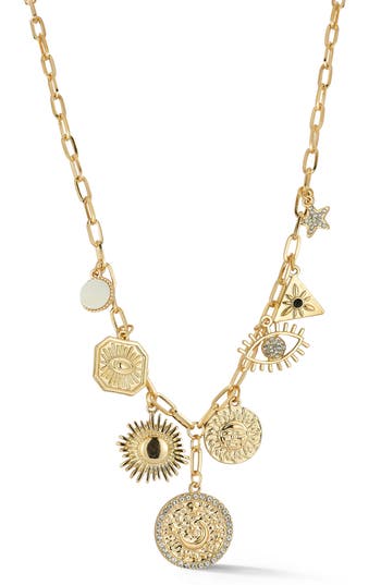 Sphera Milano Plated Evil Eye Medallion Charm Necklace