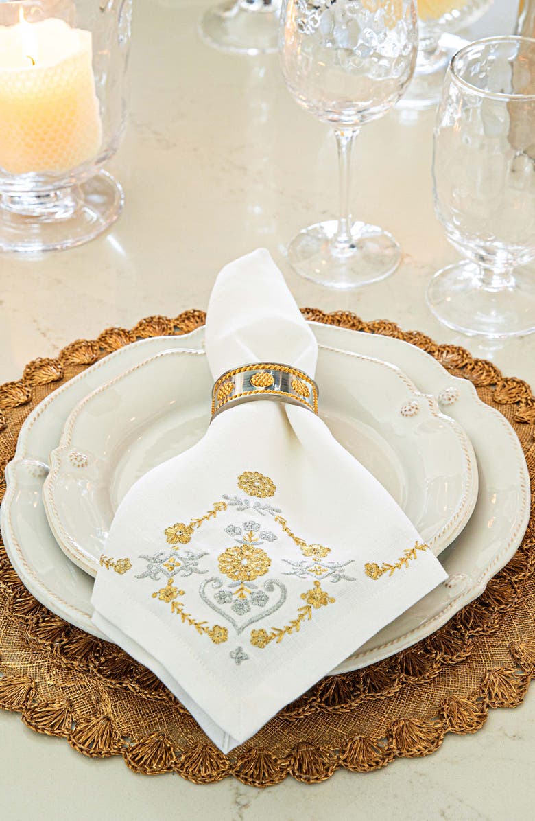 Juliska Heidi Set of 4 Embroidered Napkins, Alternate, color, Gold/ Silver