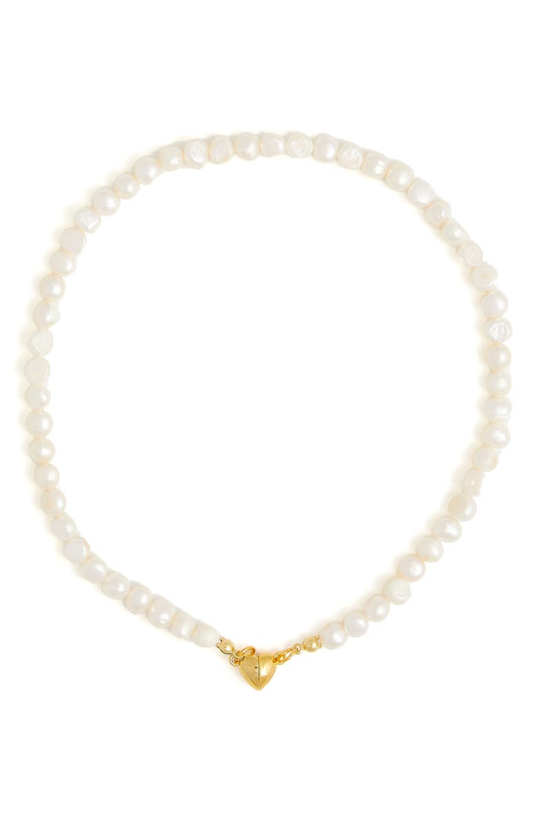 Petit Moments Celeste Freshwater Pearl Heart Clasp Necklace, Main, color, 
