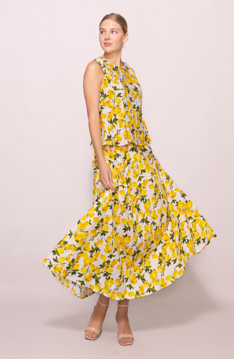 MELLODAY Lemon Poplin A-Line Maxi Skirt, Alternate, color, Lemon Print