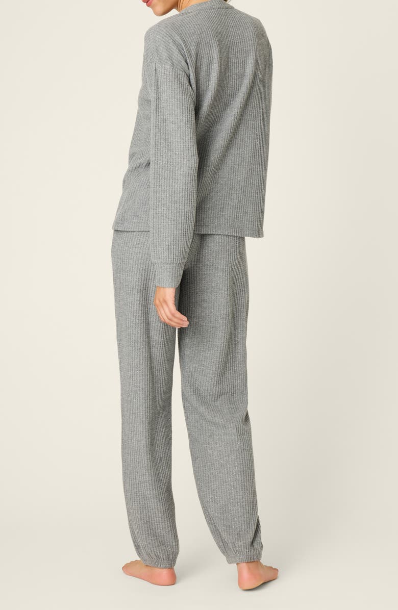 PJ Salvage Fireside Sparkle Waffle Knit Pajamas, Alternate, color, Heather Charcoal