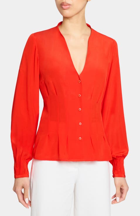 WINNIE Long Sleeve Buttoned Blouse in Silk Crepe de Chine