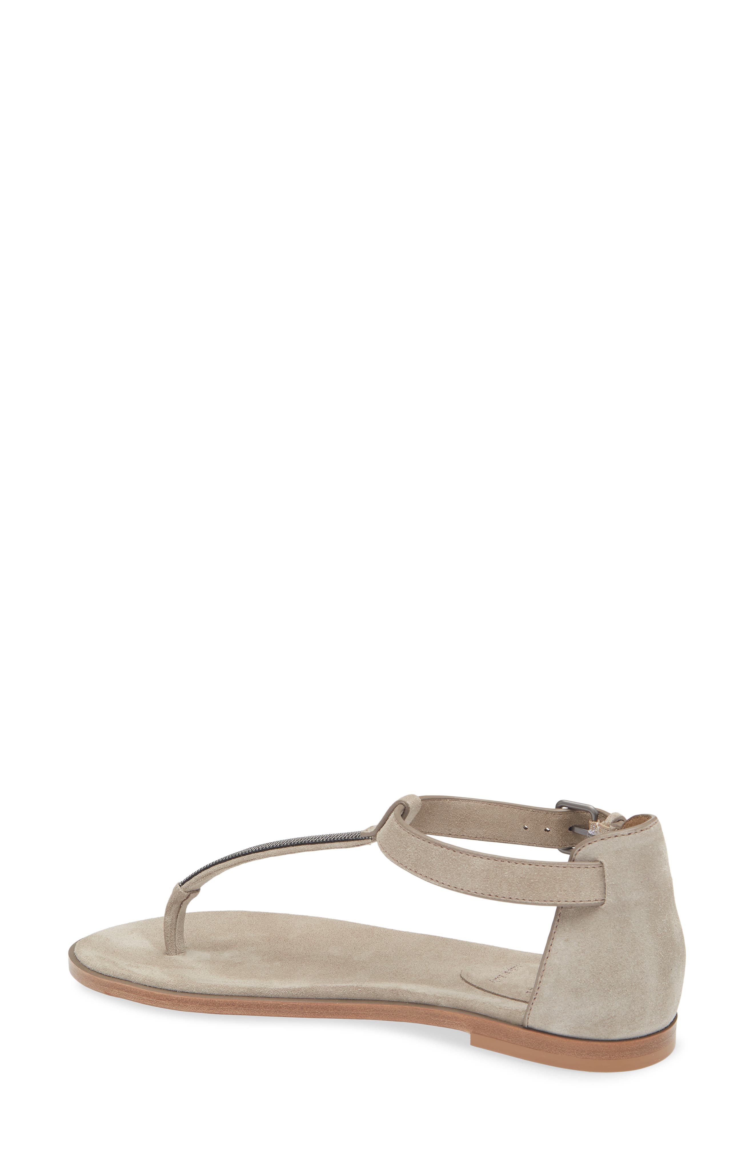 Brunello Cucinelli Monili T-Strap Suede Sandal, Alternate, color, C5859 Ice