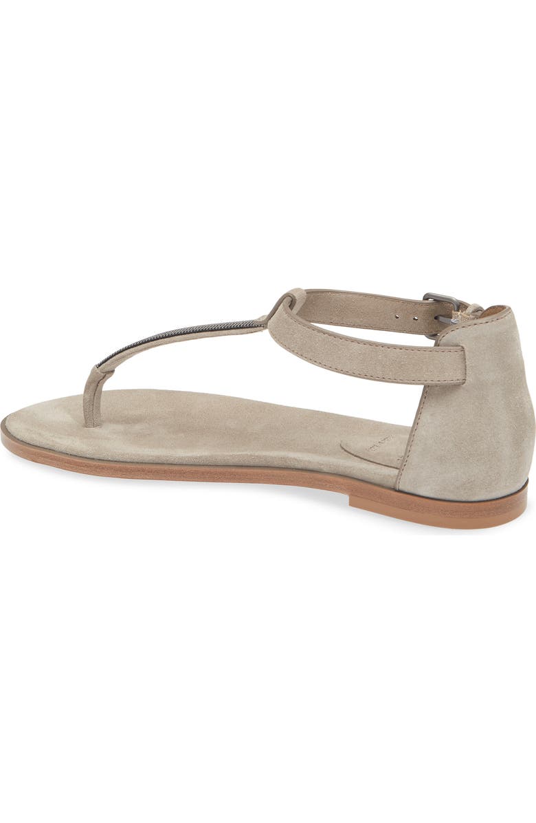 Brunello Cucinelli Monili T-Strap Suede Sandal, Alternate, color, C5859 Ice
