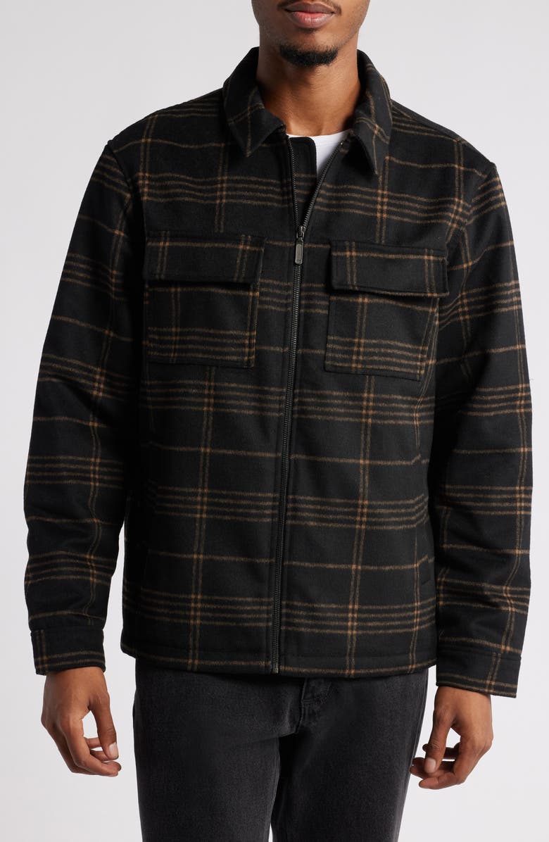 Open Edit Plaid Flannel Zip-Up Shirt Jacket, Alternate, color, 