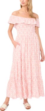Vince Camuto Ruffle Off the Shoulder Smocked Bodice Tiered Sundress