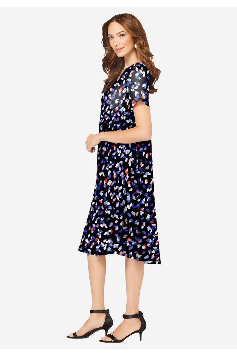 Plus Size Short Sleeve Sleeve Swing Dress, Alternate, color, LAVENDER TIE DYE FLORAL
