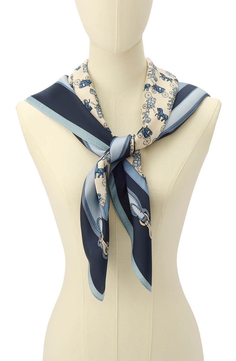 COACH Horse & Carriage Straps Silk Scarf, Alternate, color, Deep Blue