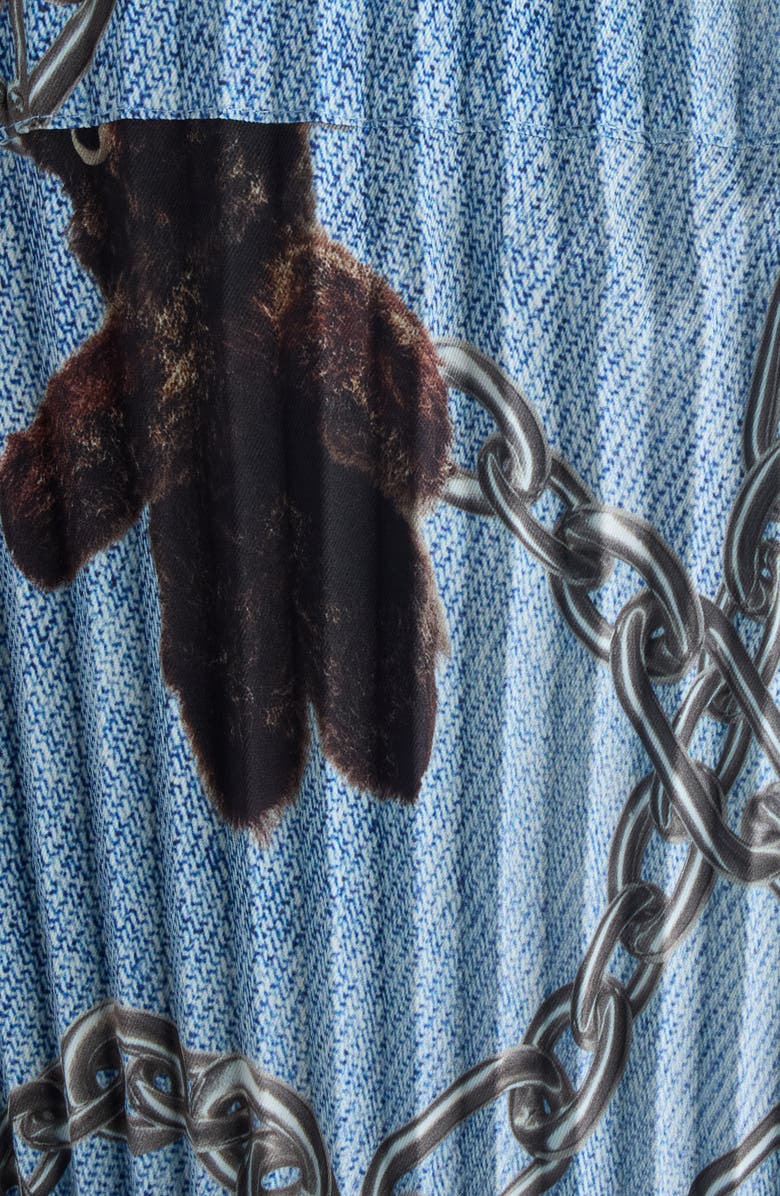 Acne Studios Pleated Print Button-Up Shirt, Alternate, color, Denim Blue