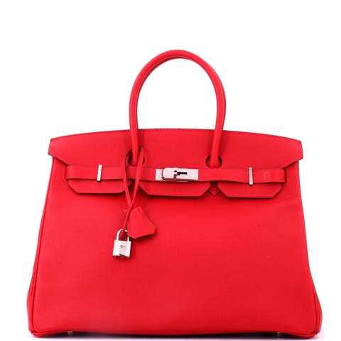 Birkin Handbag Red Epsom with Palladium Hardware 35