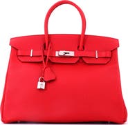 Pre-Owned Hermes Birkin Handbag Red Epsom with Palladium Hardware 35