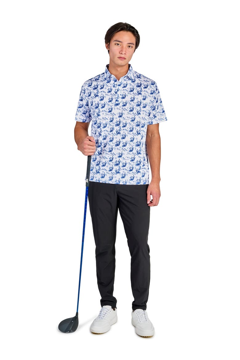 Regular Fit Cactus Print Performance Recycled Golf Polo, Alternate, color, WHITE