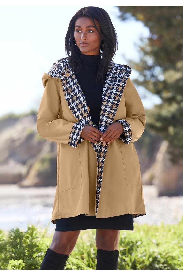 Reversible A Line Raincoat, Alternate, color, DARK CHARCOAL DOT