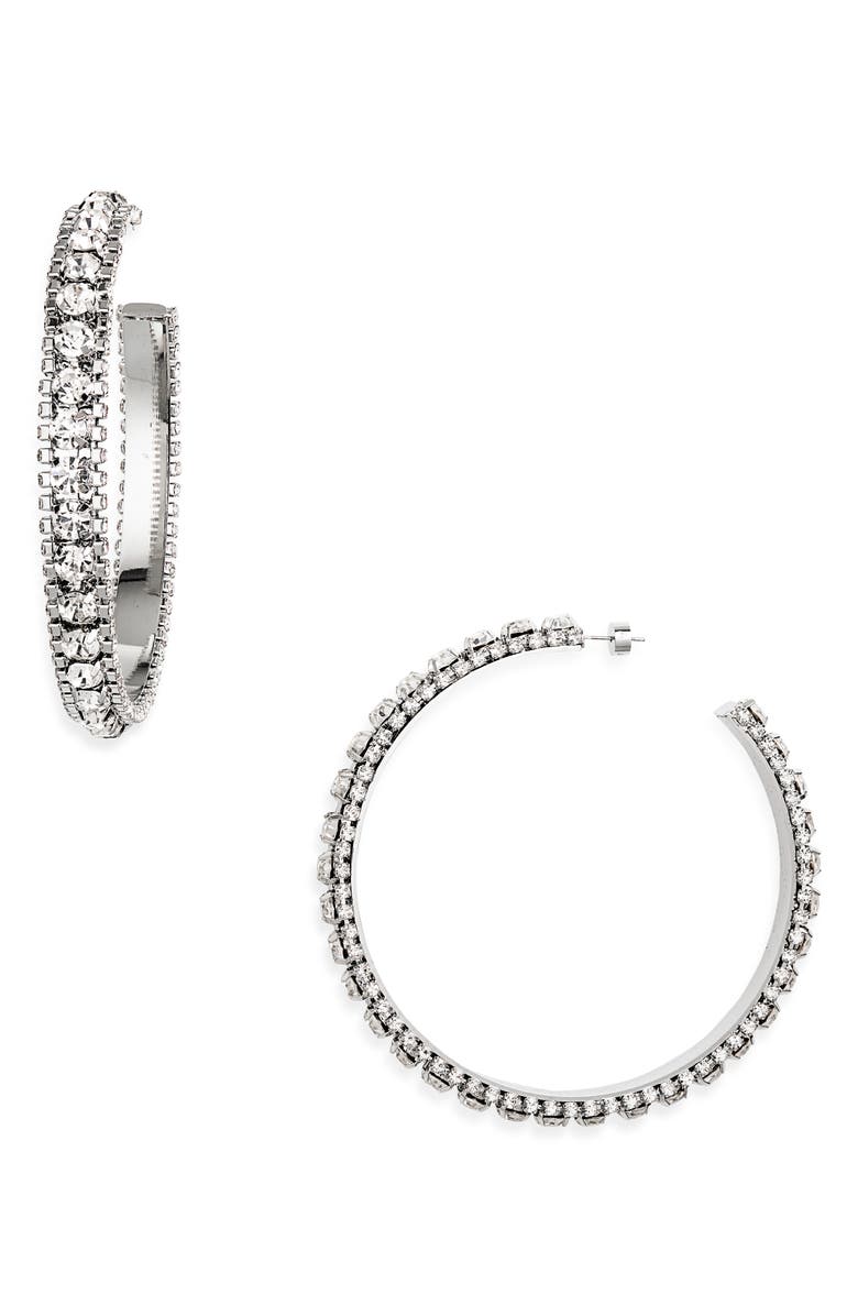 Area Large Crystal Hoop Earrings, Main, color, Clear Crystal/ Silver