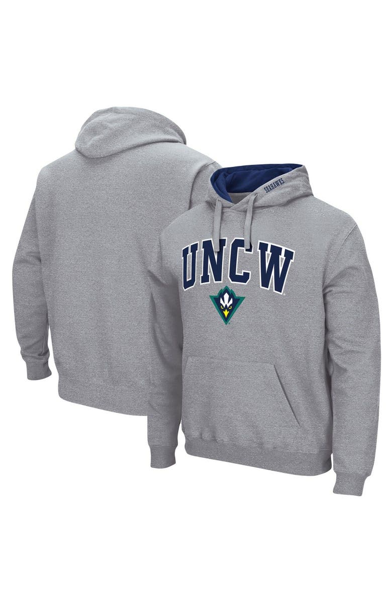 COLOSSEUM Men's Colosseum Heathered Gray UNC Wilmington Seahawks Arch and Logo Pullover Hoodie, Main, color, Heather Gray