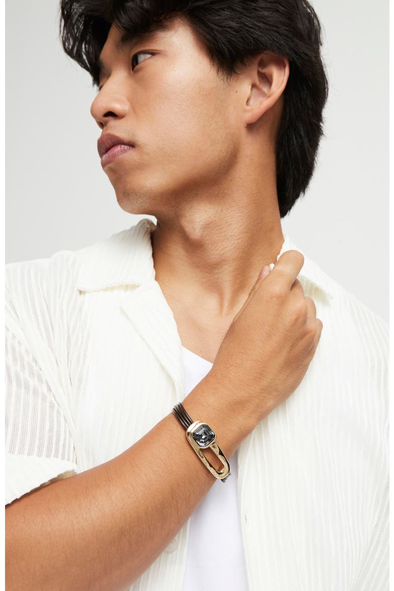 Leather Bracelet with Black Details, Alternate, color, Gold